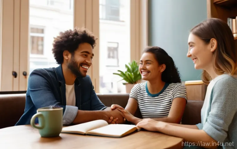 민법 총칙 개념 - **Image Prompt 1: "The Fabric of Everyday Agreements"**
A diverse group of three young adults (t...