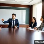 Home 15 상법상 이사회 역할 - **Prompt:** A modern, brightly lit corporate boardroom. Around a large mahogany table sit diverse bo...