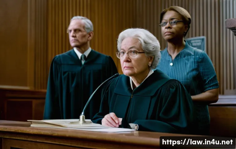 민사소송법상 대법원 판례 - A dignified courtroom scene, bathed in soft, hopeful light filtering through tall windows, with a di...